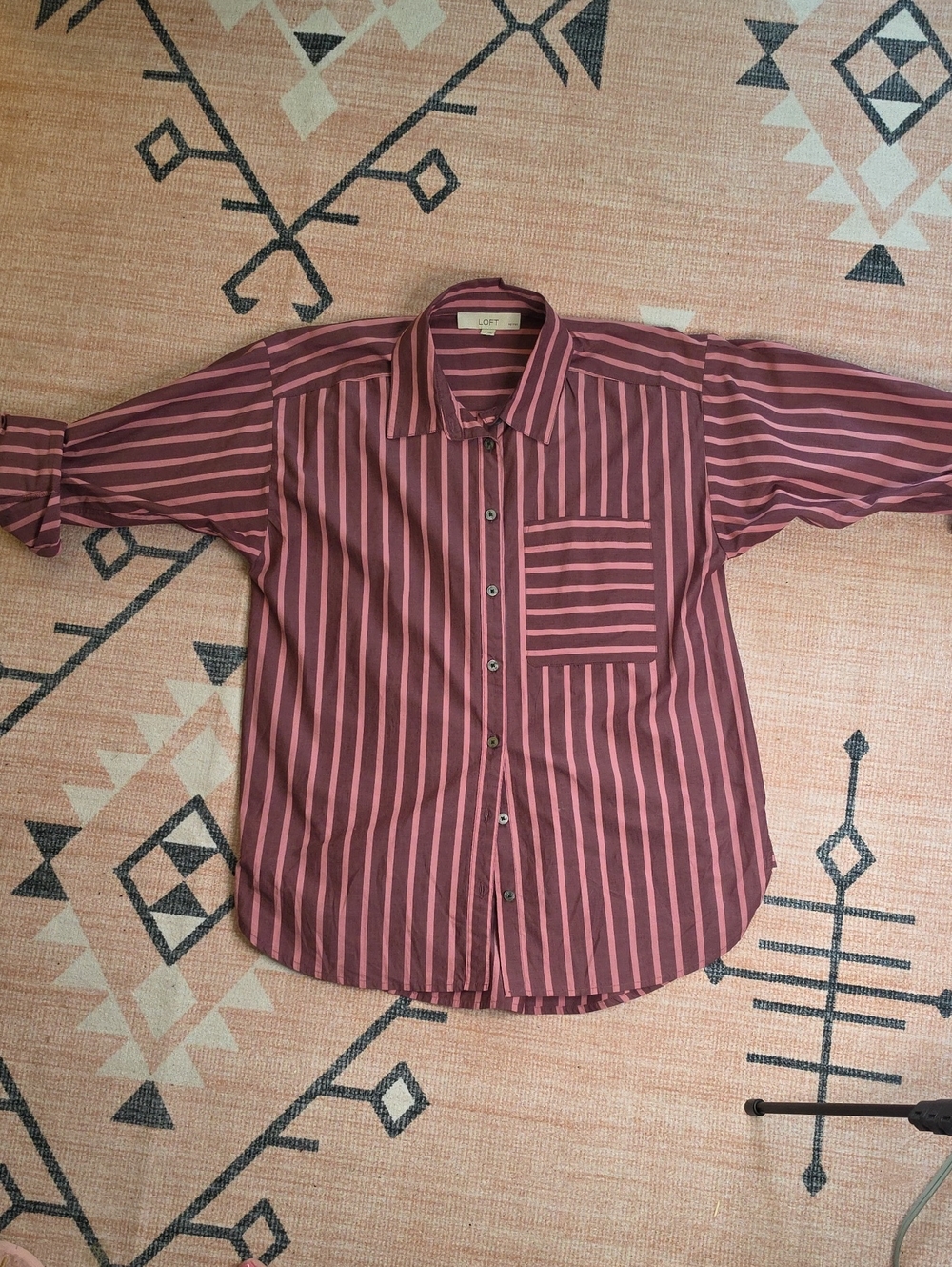 LOFT Woman's MP Burgundy and Pink Striped Button-Down Shirt
